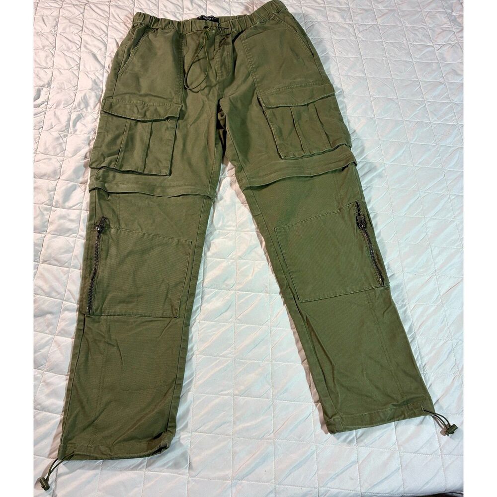 Forever 21 Men’s 2-in-1 Convertible Parachute Cargo Pants / Shorts - Green (XL)